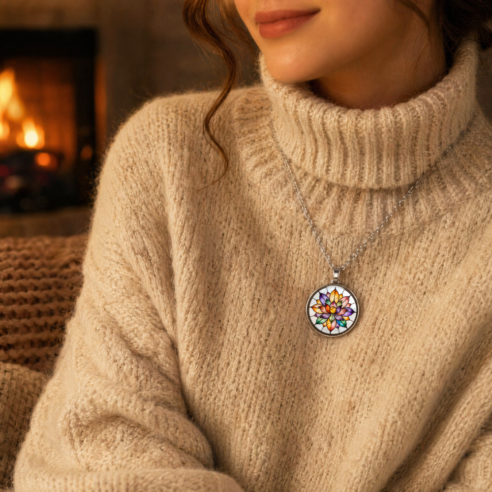 Unisex Color Geometric Mandala Pendant Necklace